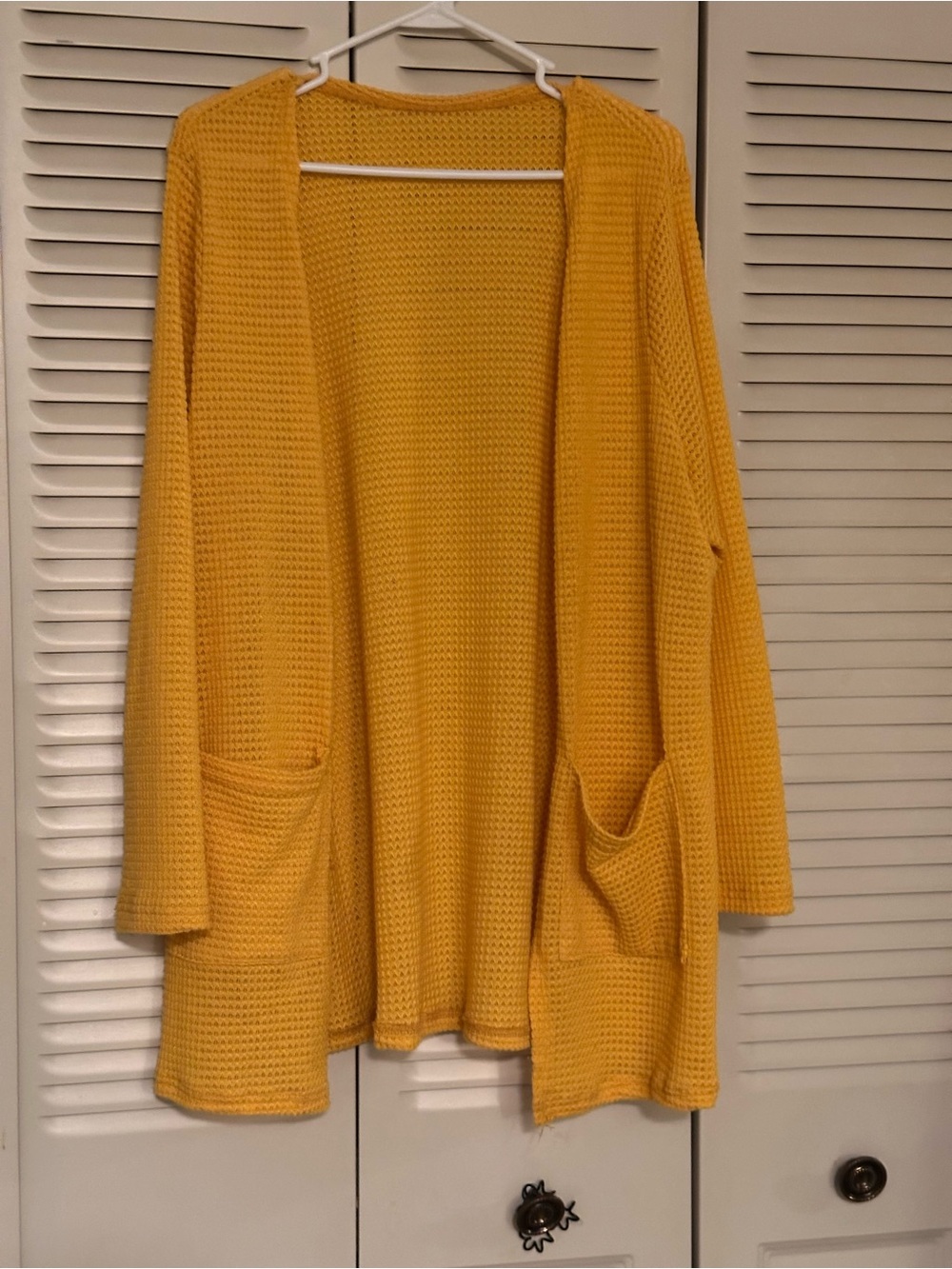 Women's Open-Front Mustard Waffle-Knit Cardigan